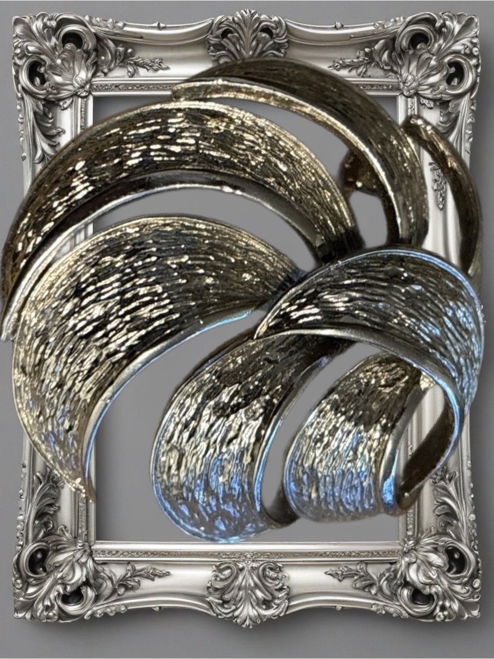 Vintage Crown Trifari Rare Swirl Silver Leaf Brooch